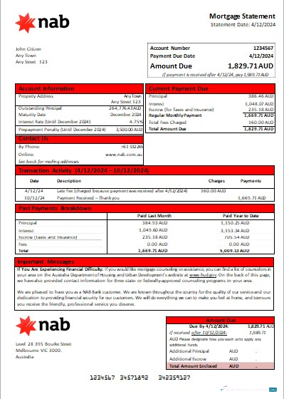 Download Australia NAB bank mortgage statement scr Photoshop template